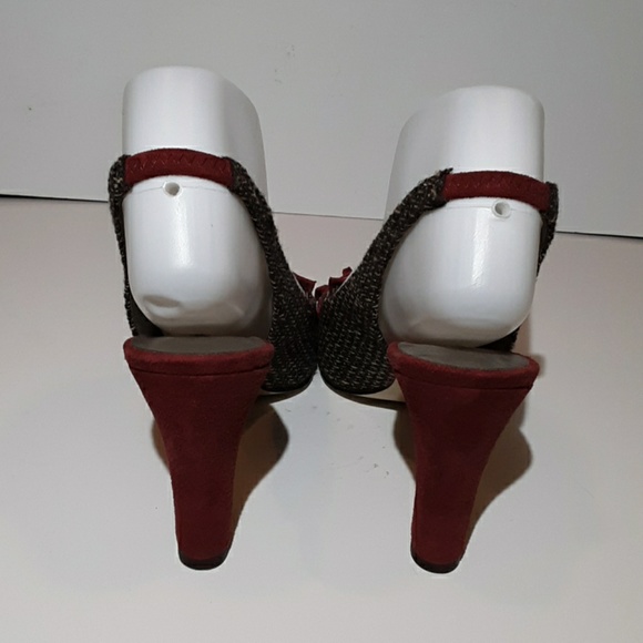 Anne Klein tweed sling back wine heels - Picture 3 of 7